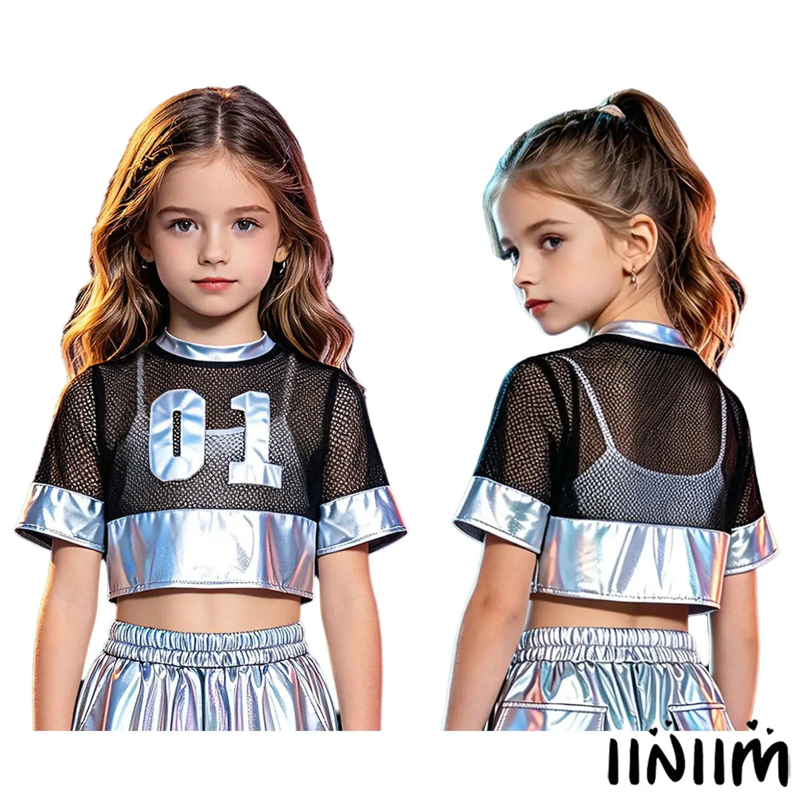 Kids Girls Hip Hop Dance Crop Top Hollow Mesh Patchwork Metallic Short Sleeve Number Graphic T Shirt for Street Disco Dance
Kids Girls Hip Hop Dance Crop Top Hollow Mesh Patchwork Metallic Short Sleeve Number Graphic T Shirt for Street Disco Dance