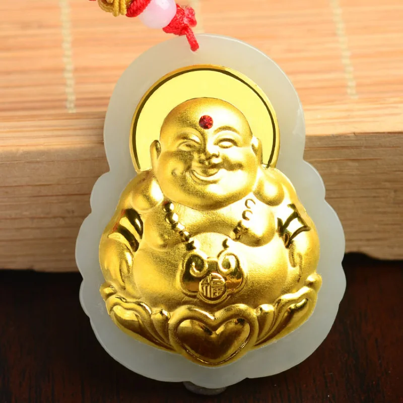 Hetian White Pendant Men and Women, Gold-Inlaid Guanyin Maitreya Buddha Jade Ornament
Hetian White Pendant Men and Women, Gold-Inlaid Guanyin Maitreya Buddha Jade Ornament