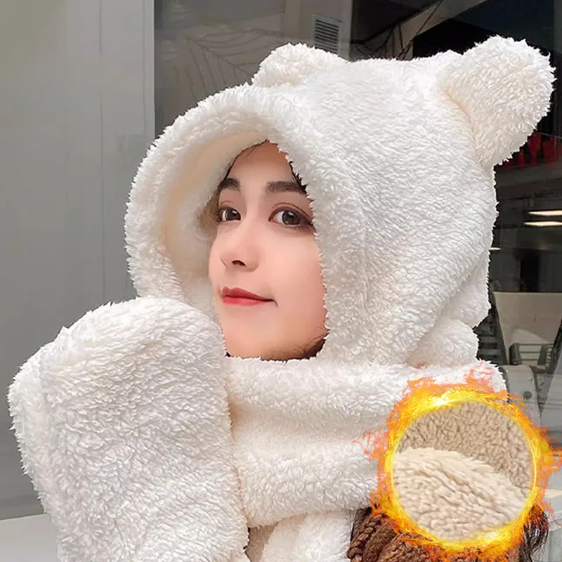 3-in-1 Lamb Wool Cute Bear Ear Hat Scarf Gloves Set Winter Women Caps Warm Casual Plush Neck Hats Casual Fleece Girls Beanies
3-in-1 Lamb Wool Cute Bear Ear Hat Scarf Gloves Set Winter Women Caps Warm Casual Plush Neck Hats Casual Fleece Girls Beanies