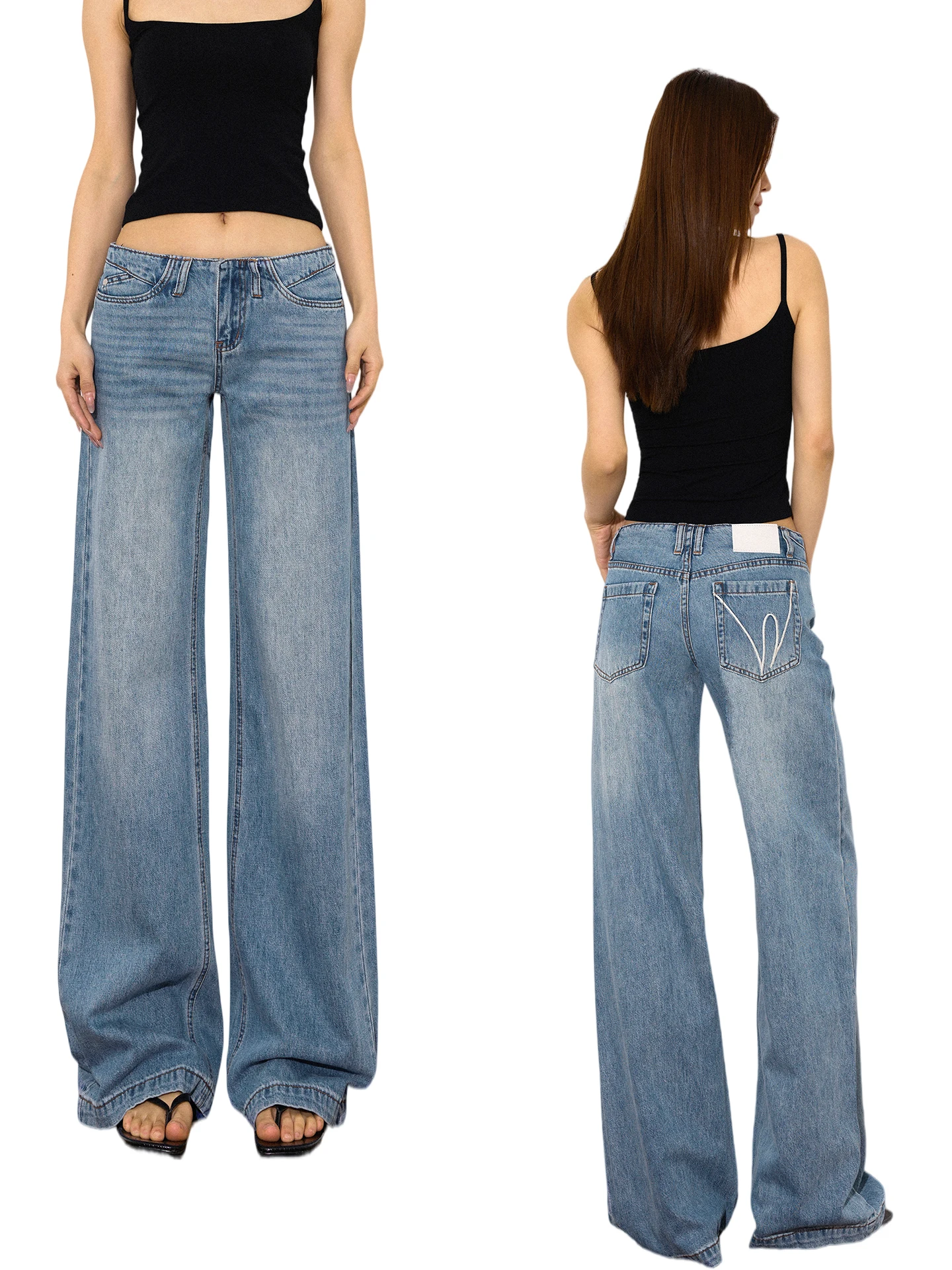 Low Waist Straight Leg Jeans Women's Wide Leg Slimming Floor Length Pants Sexy Girl No Waistband Ladies Jeans Cotton Fabric
Low Waist Straight Leg Jeans Women's Wide Leg Slimming Floor Length Pants Sexy Girl No Waistband Ladies Jeans Cotton Fabric