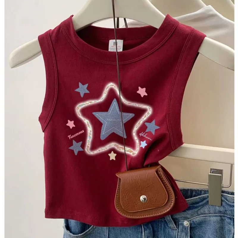 Y2k Korean Fashion Short Vest For Women Summer Star Print T-shirts Girls Outerwear Sleeveless Tops Trendy Clothes Red Black
Y2k Korean Fashion Short Vest For Women Summer Star Print T-shirts Girls Outerwear Sleeveless Tops Trendy Clothes Red Black