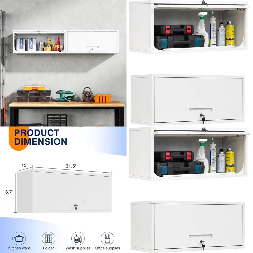 White Wall-Mounted Storage Cabinet with Doors for Kitchen, Basement, and Warehouse - 13.7 Height
White Wall-Mounted Storage Cabinet with Doors for Kitchen, Basement, and Warehouse - 13.7 Height