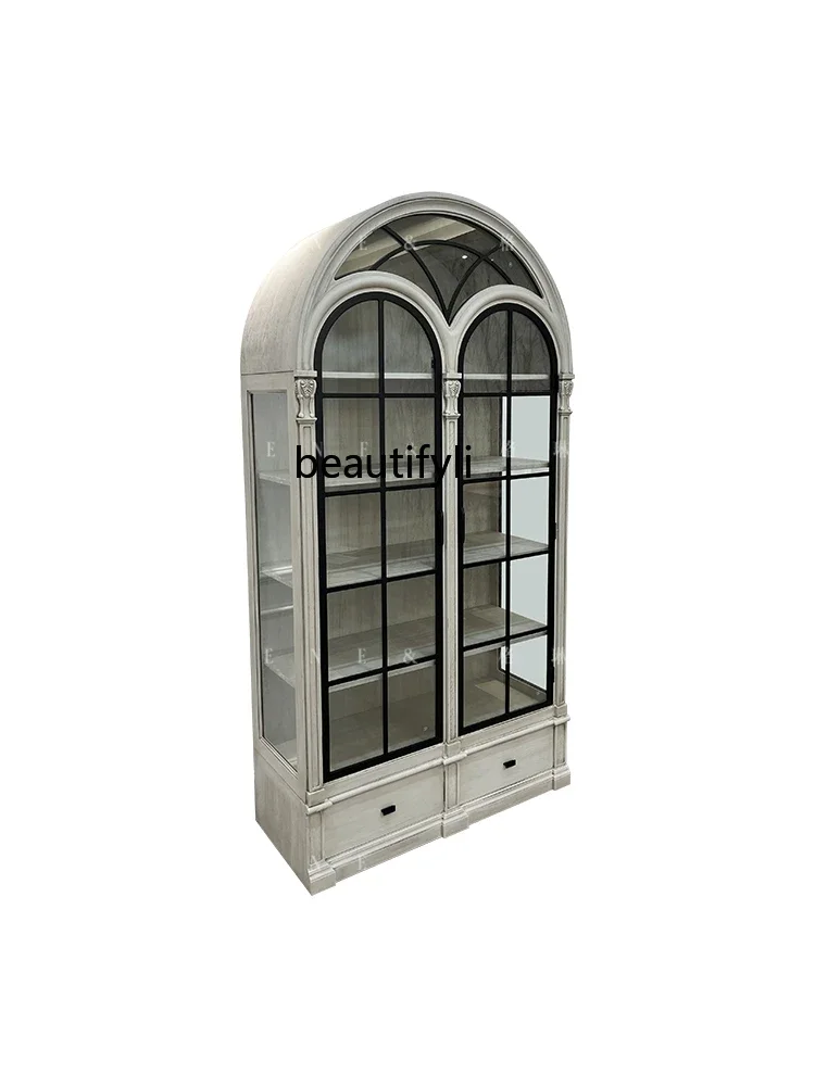 American arched wine cabinet French solid wood retro old semi-circular glass door high-end side cabinet
American arched wine cabinet French solid wood retro old semi-circular glass door high-end side cabinet
