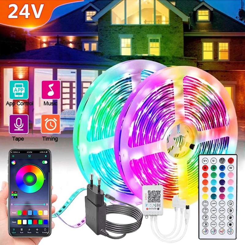 24V Led Strip Lights Music Sync RGB Led Light 5m 10m 20m 30m 40m Remote APP Control Flexible Tape Ribbon for Room Decoration
24V Led Strip Lights Music Sync RGB Led Light 5m 10m 20m 30m 40m Remote APP Control Flexible Tape Ribbon for Room Decoration