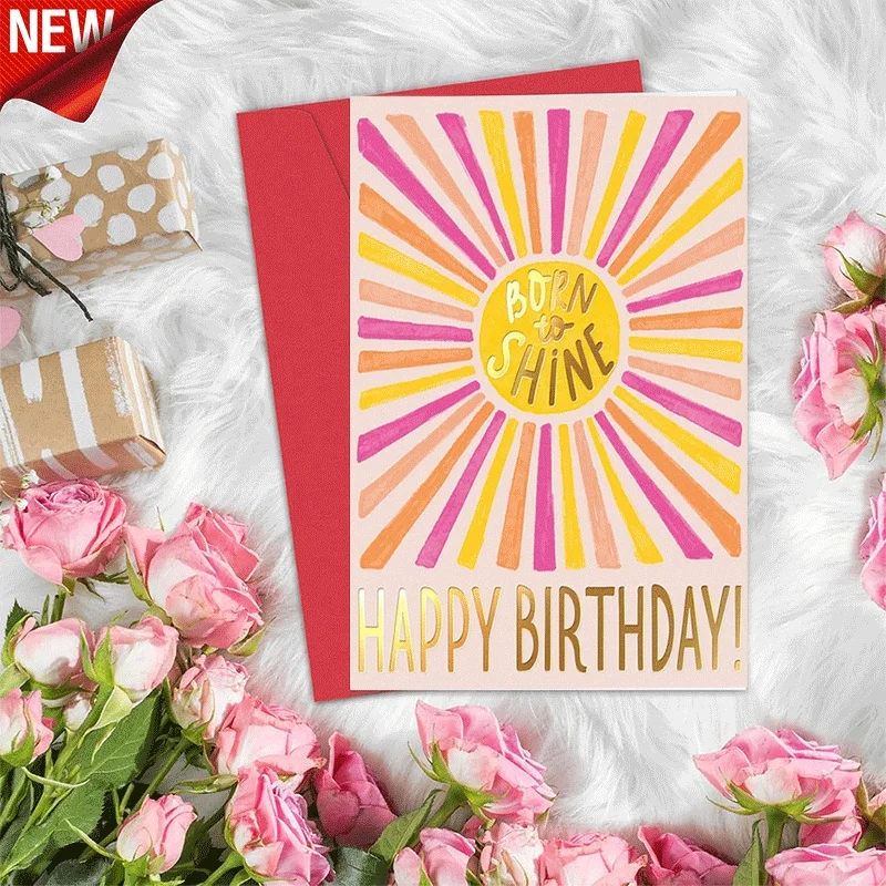 Happy Birthday Card Born to Shine Sunburst Design Greeting Card for Birthday Celebration
Happy Birthday Card Born to Shine Sunburst Design Greeting Card for Birthday Celebration