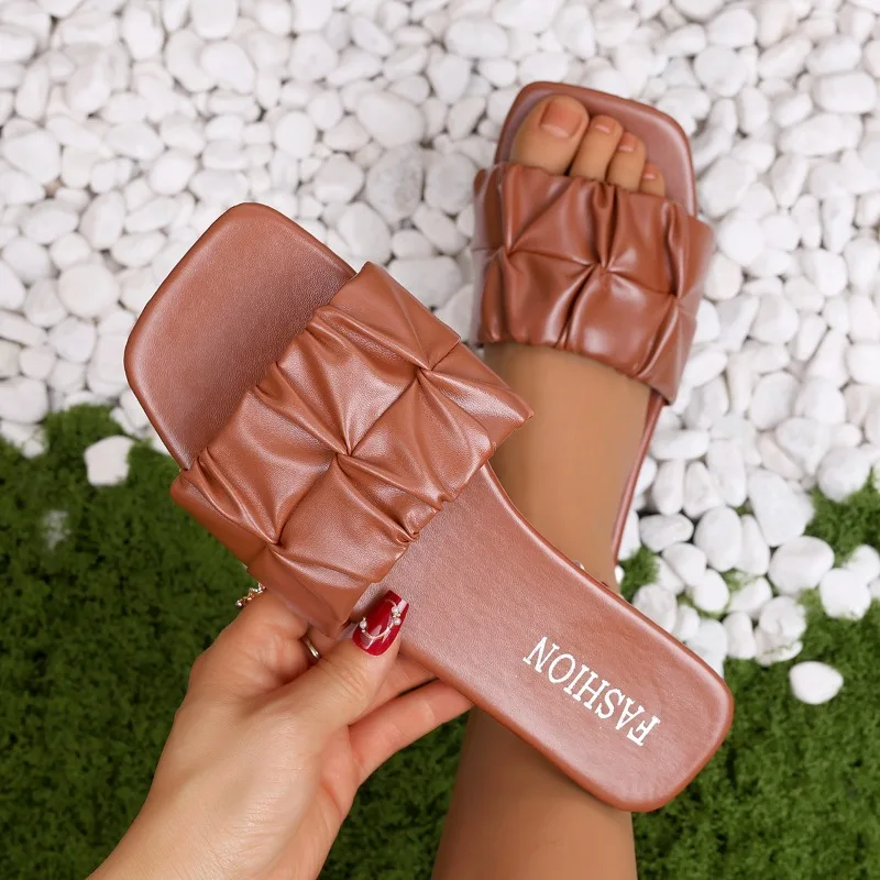 Summer New Pleated Design Square Head Women's Slippers Fashion Korean Solid Color Simple Comfort Women Shoes Мюли Женские
Summer New Pleated Design Square Head Women's Slippers Fashion Korean Solid Color Simple Comfort Women Shoes Мюли Женские