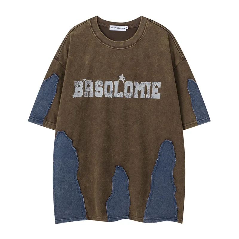 Oversized Hi Street Printed T shirts Short Sleeves Jeans Patchwork Top Tees For Male Hip Hop
Oversized Hi Street Printed T shirts Short Sleeves Jeans Patchwork Top Tees For Male Hip Hop