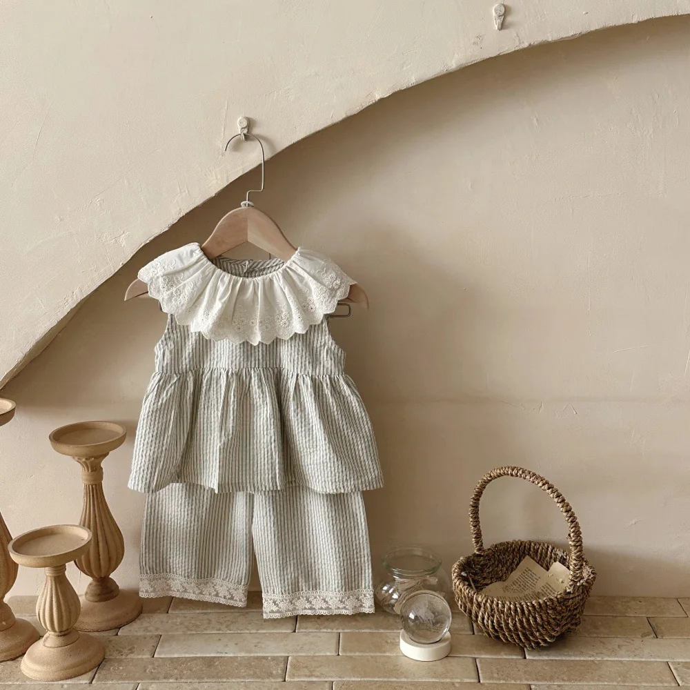 2026 Summer New Baby Girl Sleeveless Casual Striped Clothes Set Infant Girl Lace Collar Vest + Pants 2pcs Suit Toddler Outfits
2026 Summer New Baby Girl Sleeveless Casual Striped Clothes Set Infant Girl Lace Collar Vest + Pants 2pcs Suit Toddler Outfits