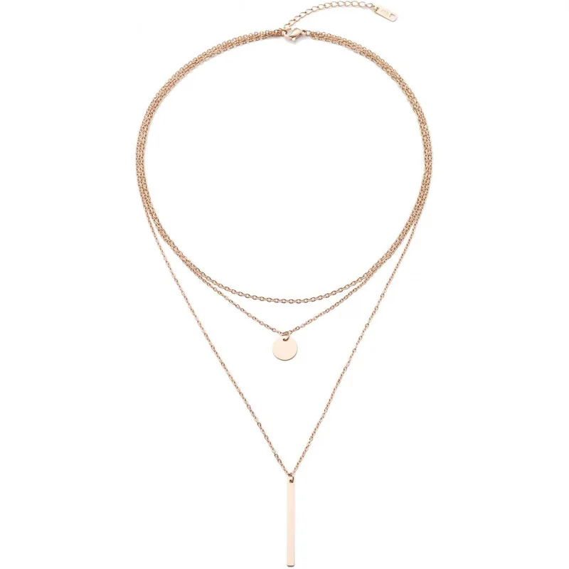 Layered Chain Choker with Disc Bar Pendant - Made of Durable Stainless Steel for a Trendy Look.
Layered Chain Choker with Disc Bar Pendant - Made of Durable Stainless Steel for a Trendy Look.