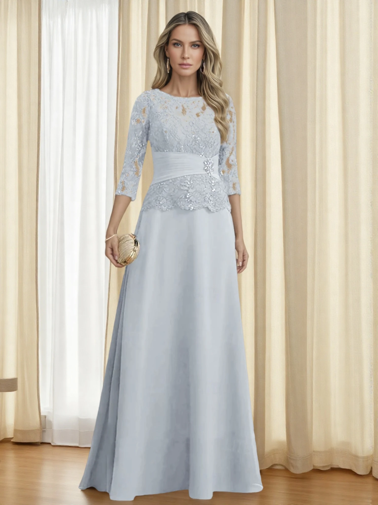 Платье А-силуэта Платье для матери невесты Элегантное вечернее платье с жемчужным вырезом длиной до пола, шифоновое кружево, рукав 3/4 со складками 2025
Платье А-силуэта Платье для матери невесты Элегантное вечернее платье с жемчужным вырезом длиной до пола, шифоновое кружево, рукав 3/4 со складками 2025