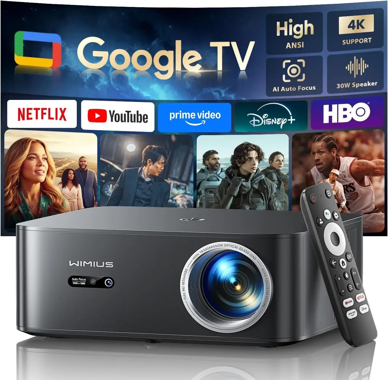 【Bundled with Google TV Stick/4K Supported】Smart Projector with WiFi & Bluetooth, Outdoor & Home TV Movie Projectors with Voice
【Bundled with Google TV Stick/4K Supported】Smart Projector with WiFi & Bluetooth, Outdoor & Home TV Movie Projectors with Voice