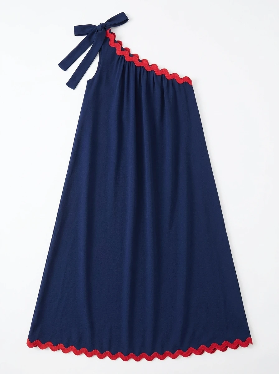 Bonboho Women's Navy Blue One Shoulder Bow Maxi Dress Red Trim Sleeveless Loose Fit A Line Sundress For Summer Beach Vacation
Bonboho Women's Navy Blue One Shoulder Bow Maxi Dress Red Trim Sleeveless Loose Fit A Line Sundress For Summer Beach Vacation