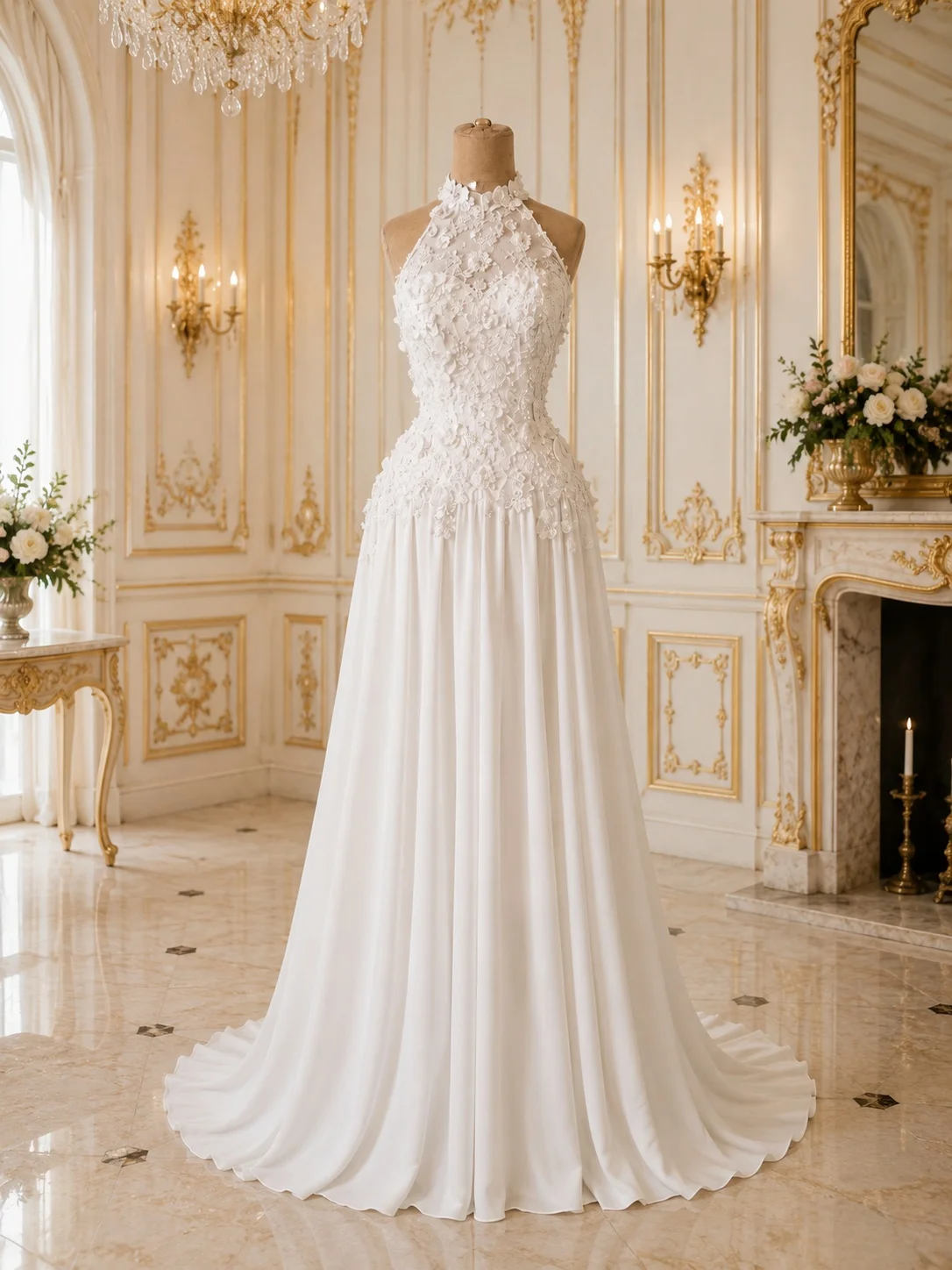Luxury 3D Floral Halter Wedding Dress Lace A Line Bridal Gown Backless Court Train Custom Made Vestido Novia
Luxury 3D Floral Halter Wedding Dress Lace A Line Bridal Gown Backless Court Train Custom Made Vestido Novia