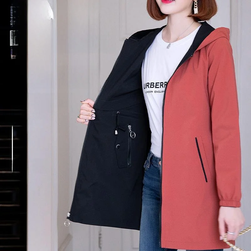 Double-Sided Wearable Mid-Length Hooded Jacket for Women Spring Autumn New Style Casual Versatile Yang Jing Brand Commuter Style
Double-Sided Wearable Mid-Length Hooded Jacket for Women Spring Autumn New Style Casual Versatile Yang Jing Brand Commuter Style