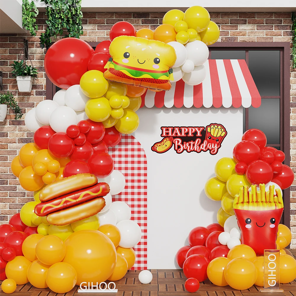 117pcs Hamburg Balloon Garland Arch Kit French Fries Hot Dog Foil Balloon Birthday Party Decoration Children's Gift Baby Shower
117pcs Hamburg Balloon Garland Arch Kit French Fries Hot Dog Foil Balloon Birthday Party Decoration Children's Gift Baby Shower