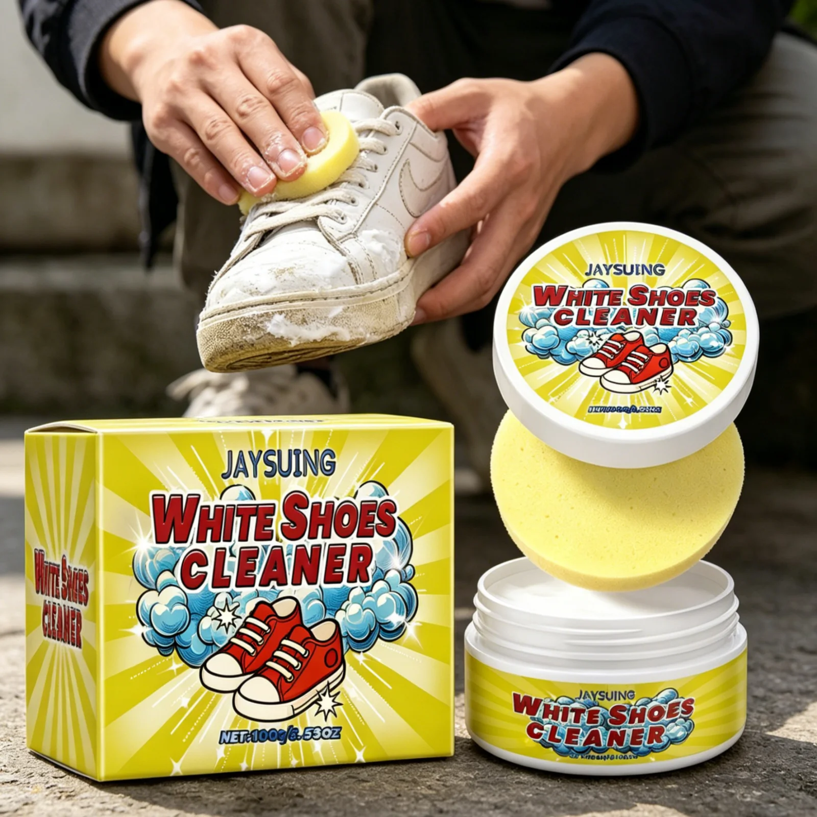 JAYSUING Shoe Cleaner Stain Remover Powerful Decontamination Polishing Multifunctional Sneaker Cleaning Cream with Sponge 100g
JAYSUING Shoe Cleaner Stain Remover Powerful Decontamination Polishing Multifunctional Sneaker Cleaning Cream with Sponge 100g