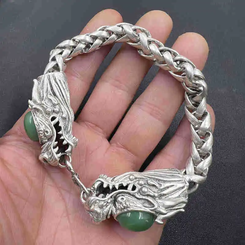 Vintage Ethnic Tibetan Silver Dragon Head Bracelet, Retro Domineering Personality Bangle for Fashion Men
Vintage Ethnic Tibetan Silver Dragon Head Bracelet, Retro Domineering Personality Bangle for Fashion Men