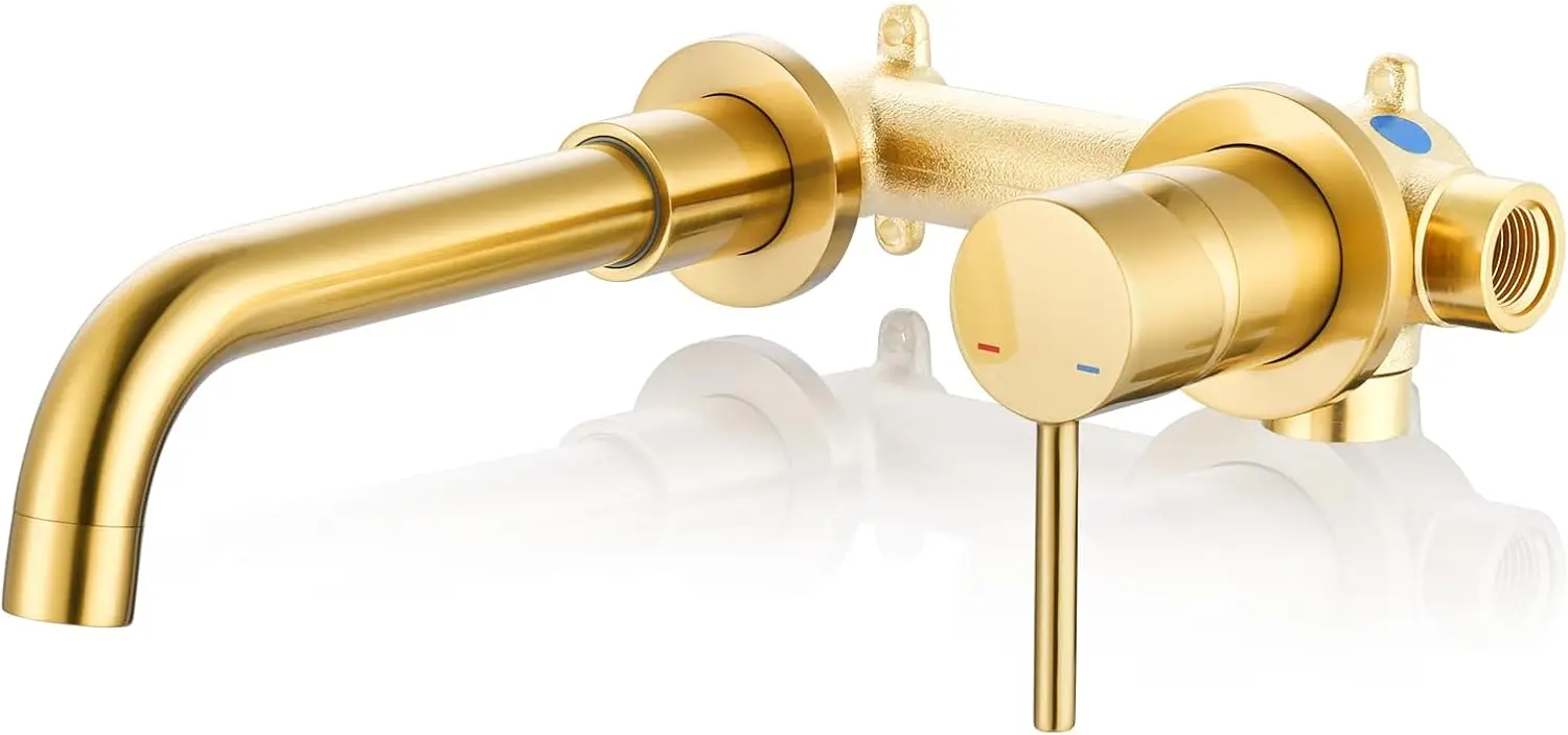 Wall Mount Bathroom Faucet with 360° Swivel Spout, Single Handle Brass Vanity Tap, Brushed Gold Finish, Includes Rough-in Valve
Wall Mount Bathroom Faucet with 360° Swivel Spout, Single Handle Brass Vanity Tap, Brushed Gold Finish, Includes Rough-in Valve