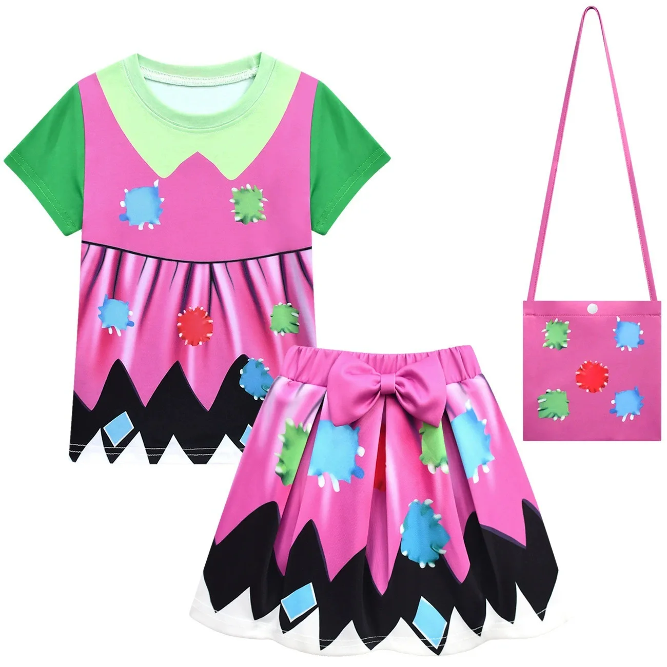 Bobi Time Lily Cosplay Costume Kids' Pink Cartoon Print T-Shirt and Skirt Set with Matching Crossbody Bag Full Set 3pcs
Bobi Time Lily Cosplay Costume Kids' Pink Cartoon Print T-Shirt and Skirt Set with Matching Crossbody Bag Full Set 3pcs