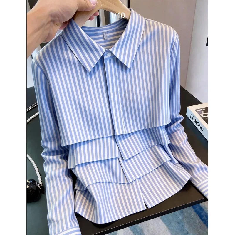 Unique Design Loose Fit Slimming Comfortable Blue Striped Shirt Women Spring 2026 Crew Neck Simple Minimalist Style
Unique Design Loose Fit Slimming Comfortable Blue Striped Shirt Women Spring 2026 Crew Neck Simple Minimalist Style