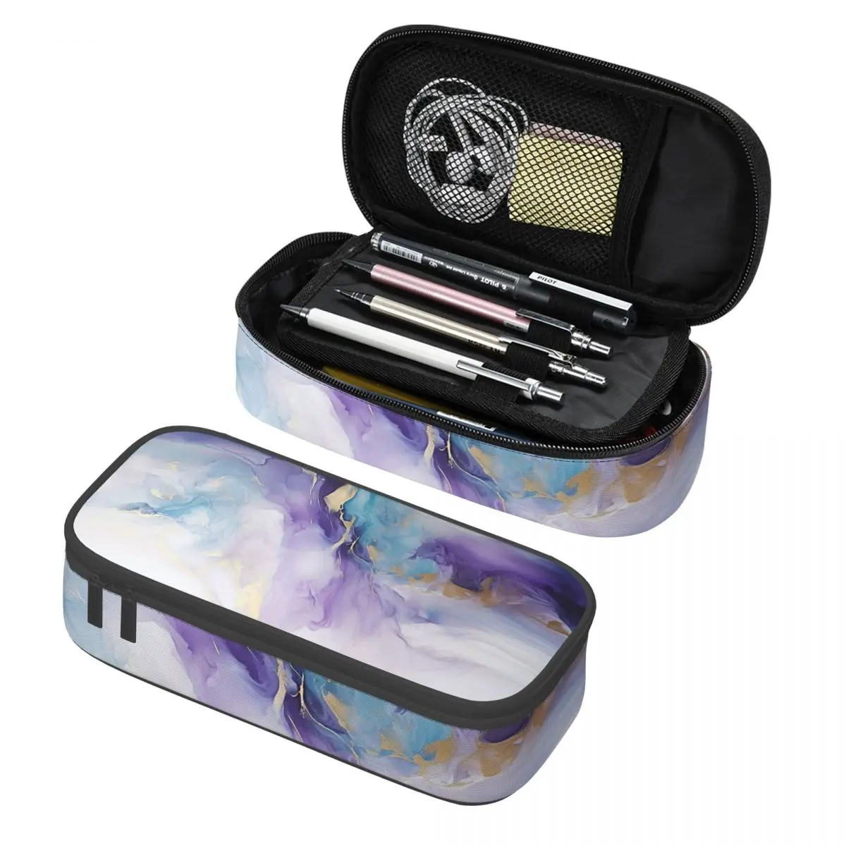 Изящный мраморный дизайн в сине-фиолетовых тонах: пеналы для карандашей, сумки для хранения канцелярских принадлежностей, вместительные коробки для ручек, пеналы-косметички.
Изящный мраморный дизайн в сине-фиолетовых тонах: пеналы для карандашей, сумки для хранения канцелярских принадлежностей, вместительные коробки для ручек, пеналы-косметички.