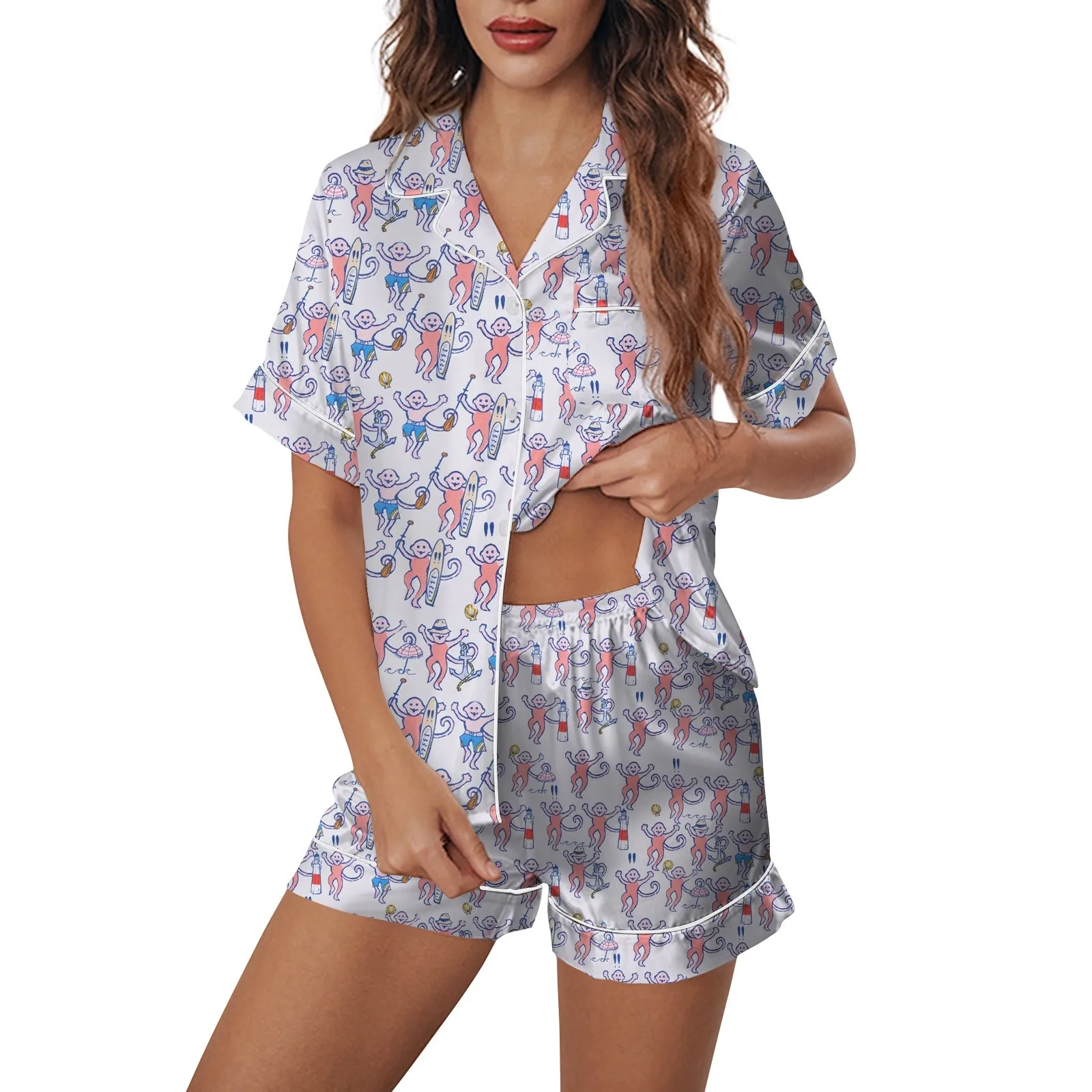 Women'S Pajamas Set V Neck Homewear Printed Satin Pajamas Nightie Leisure Nightwear Simplicity Nightgown Pyjams Traje De Pijama
Women'S Pajamas Set V Neck Homewear Printed Satin Pajamas Nightie Leisure Nightwear Simplicity Nightgown Pyjams Traje De Pijama