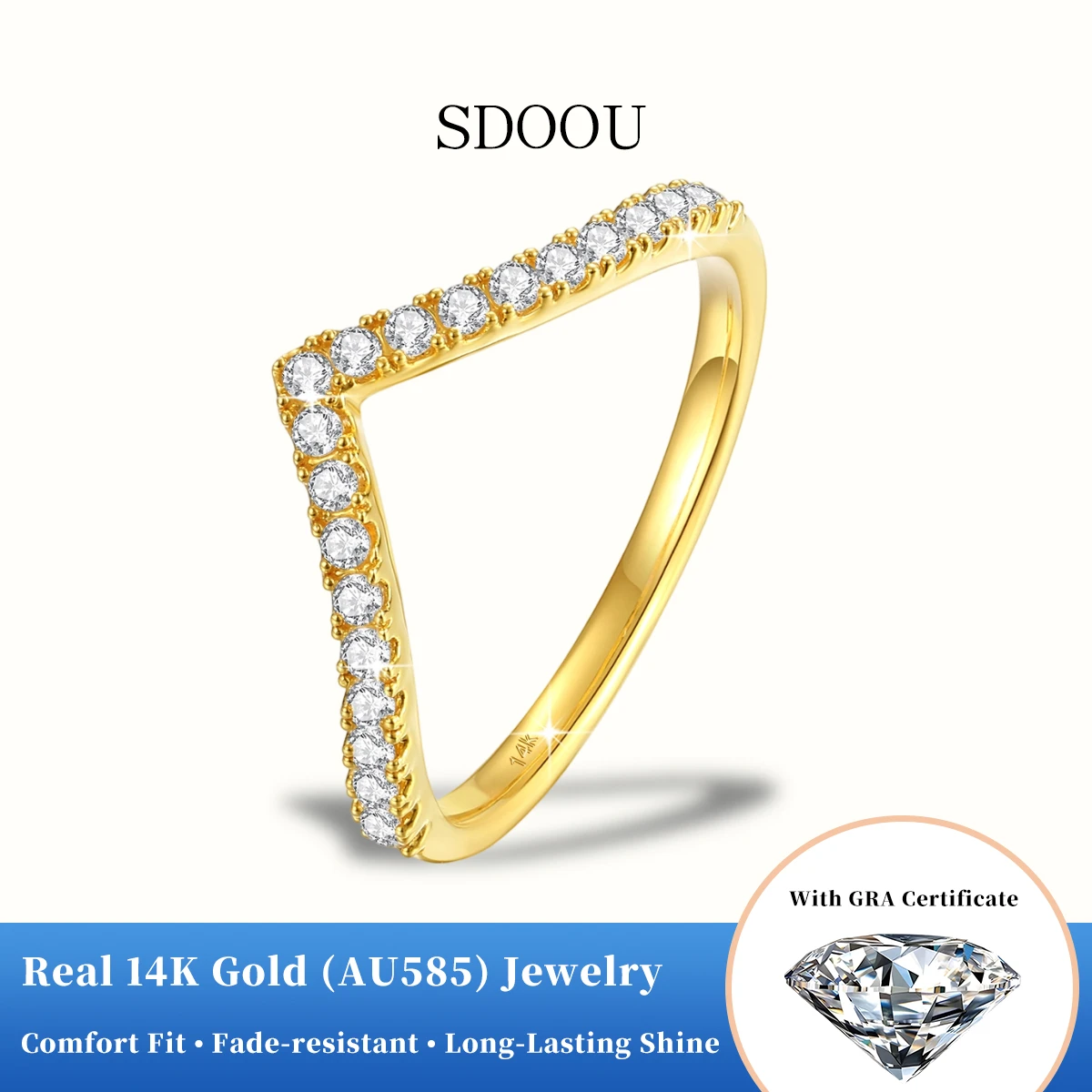 SDOOU Real 14k Gold V Shape Moissanite Stackable Wedding Rings D VVS1 Round Cut For Women Mother's day Christmas Gift Wholesale
SDOOU Real 14k Gold V Shape Moissanite Stackable Wedding Rings D VVS1 Round Cut For Women Mother's day Christmas Gift Wholesale