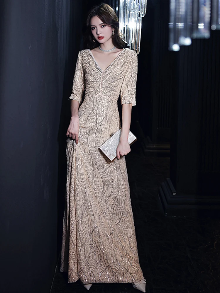 Ele Long Evening Gown Women's Gold Color Heavy Work Dr for Annual Conference Par Lightweight Luxury Host Autumn Winter
Ele Long Evening Gown Women's Gold Color Heavy Work Dr for Annual Conference Par Lightweight Luxury Host Autumn Winter