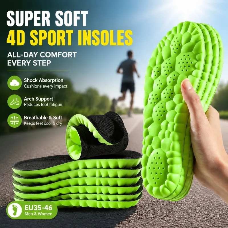 Super Soft 4D Sport Insoles for Men Women, Bamboo Fiber Shoe Pads, Arch Support Orthopedic Inserts for Shock Absorption, EU35-46
Super Soft 4D Sport Insoles for Men Women, Bamboo Fiber Shoe Pads, Arch Support Orthopedic Inserts for Shock Absorption, EU35-46