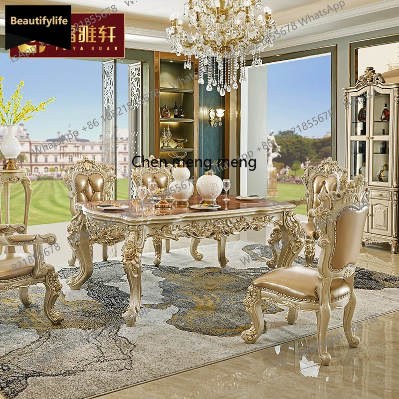 A139 European solid wood carving flower dining table and chair combination villa long dining table first layer cowhide dining ch
A139 European solid wood carving flower dining table and chair combination villa long dining table first layer cowhide dining ch