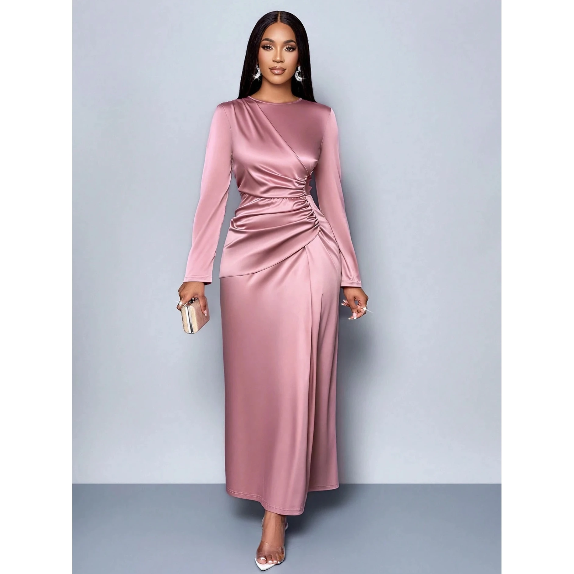 Elegant Pure Color Satin Dress Fashionable Evening Gown Lightweight Midi Length Casual Chic Style mid Waist Design
Elegant Pure Color Satin Dress Fashionable Evening Gown Lightweight Midi Length Casual Chic Style mid Waist Design