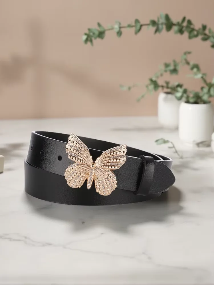 Luxury Black Leather Belt for Women with Golden Rhinestone Butterfly Buckle Fashion Ladies Belts Accessory for Jeans And Dresses
Luxury Black Leather Belt for Women with Golden Rhinestone Butterfly Buckle Fashion Ladies Belts Accessory for Jeans And Dresses