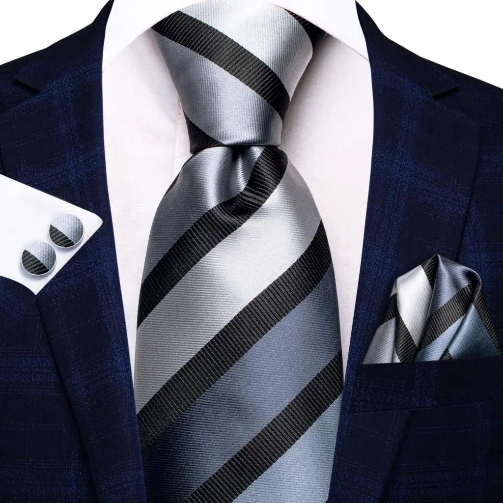 Hi-Tie Designer 2023 New Black Grey Striped Tie for Men Fashion Brand Wedding Party Necktie Handky Cufflinks Gift Wholesale
Hi-Tie Designer 2023 New Black Grey Striped Tie for Men Fashion Brand Wedding Party Necktie Handky Cufflinks Gift Wholesale