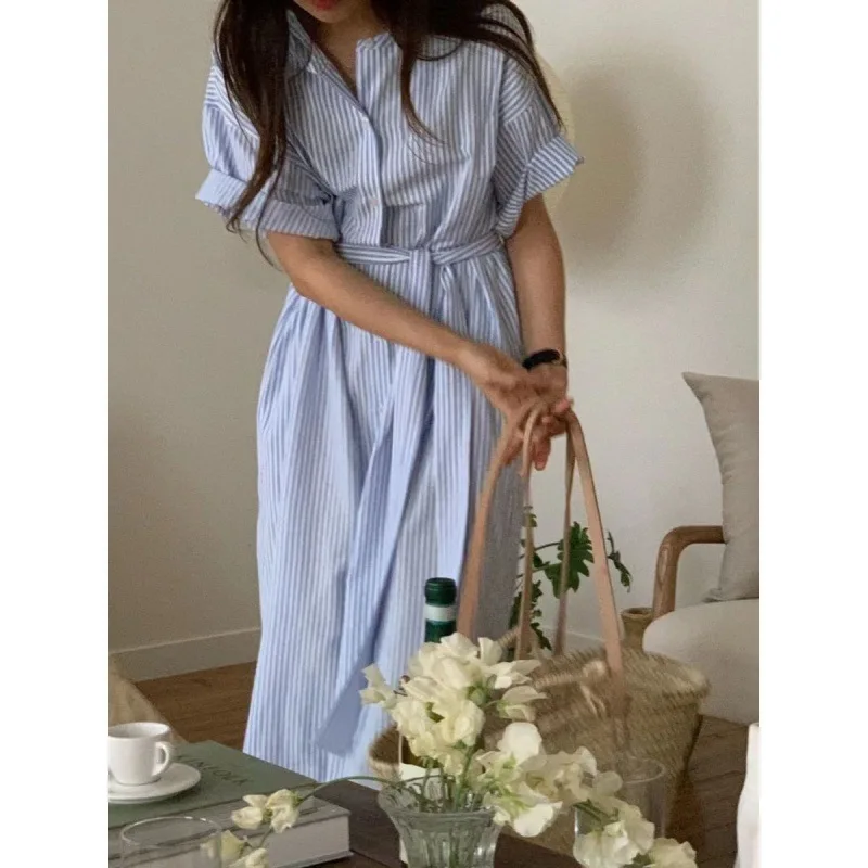 Slimming Effect Loose Midi Stripe Shirt Dress Women's Belted Waist Dress Korean Style Retro Summer New Arrival Street Style A...
Slimming Effect Loose Midi Stripe Shirt Dress Women's Belted Waist Dress Korean Style Retro Summer New Arrival Street Style A...