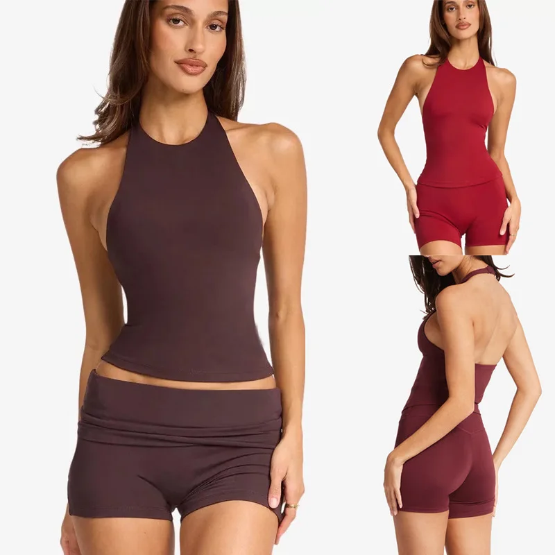 Sports Set Women's Yoga Tank Top with Built-in Pads Halter Neck Back-Flattering Fitness Top High-Waisted Quick-Dry Sports Shorts
Sports Set Women's Yoga Tank Top with Built-in Pads Halter Neck Back-Flattering Fitness Top High-Waisted Quick-Dry Sports Shorts