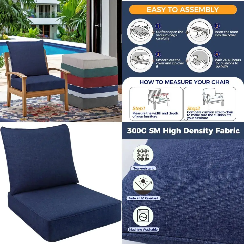 24 Waterproof & Fade-Resistant Outdoor Seat Cushion Set, Patio Chair Cushions with Deep Seat Bottom & Back, Removable Covers, Bl
24 Waterproof & Fade-Resistant Outdoor Seat Cushion Set, Patio Chair Cushions with Deep Seat Bottom & Back, Removable Covers, Bl