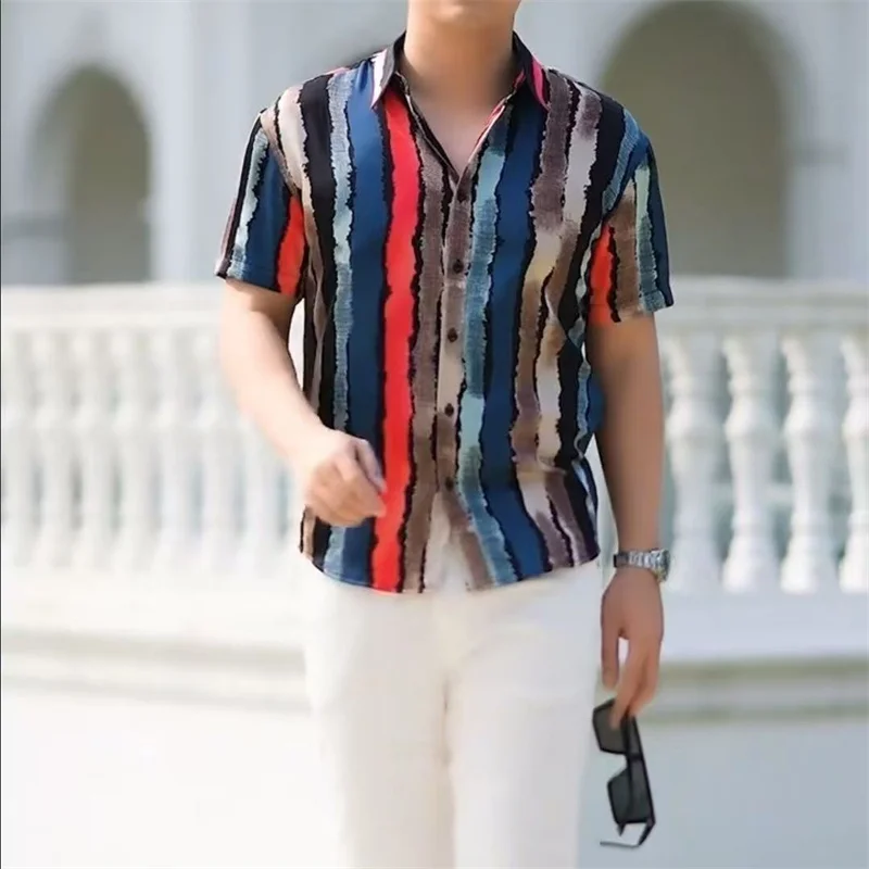 2025Summer New Mens Vintage Striped Shirt Fashion Casual Luxury Shirt Short Sleeve Hawaii Shirts For Men Blusas Camisa Masculina
2025Summer New Mens Vintage Striped Shirt Fashion Casual Luxury Shirt Short Sleeve Hawaii Shirts For Men Blusas Camisa Masculina