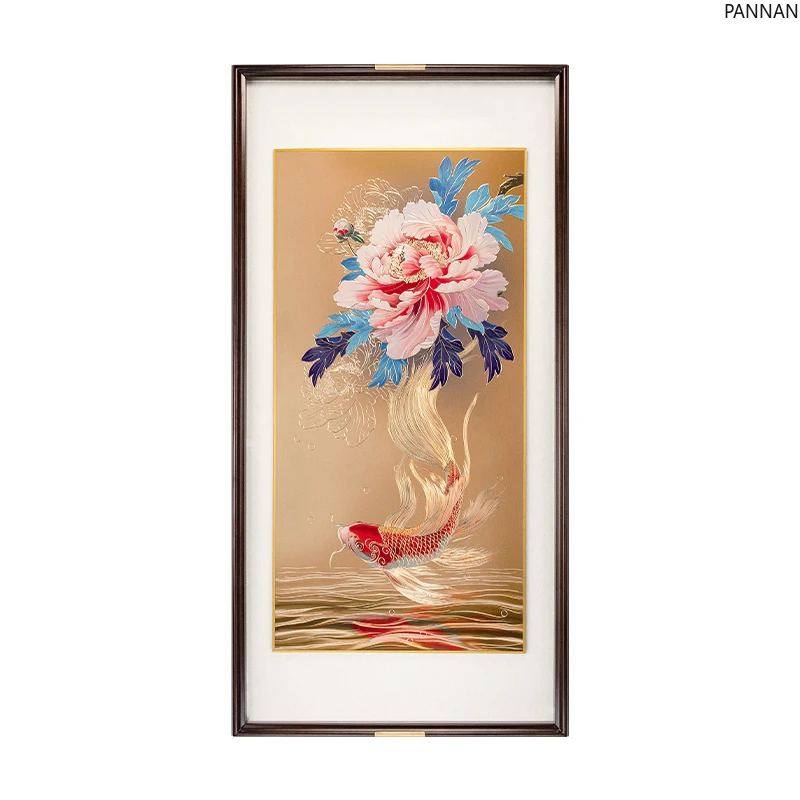Hand-carved bronze carving painting "Peony Koi" entrance corridor decorative painting restaurant hanging painting
Hand-carved bronze carving painting "Peony Koi" entrance corridor decorative painting restaurant hanging painting