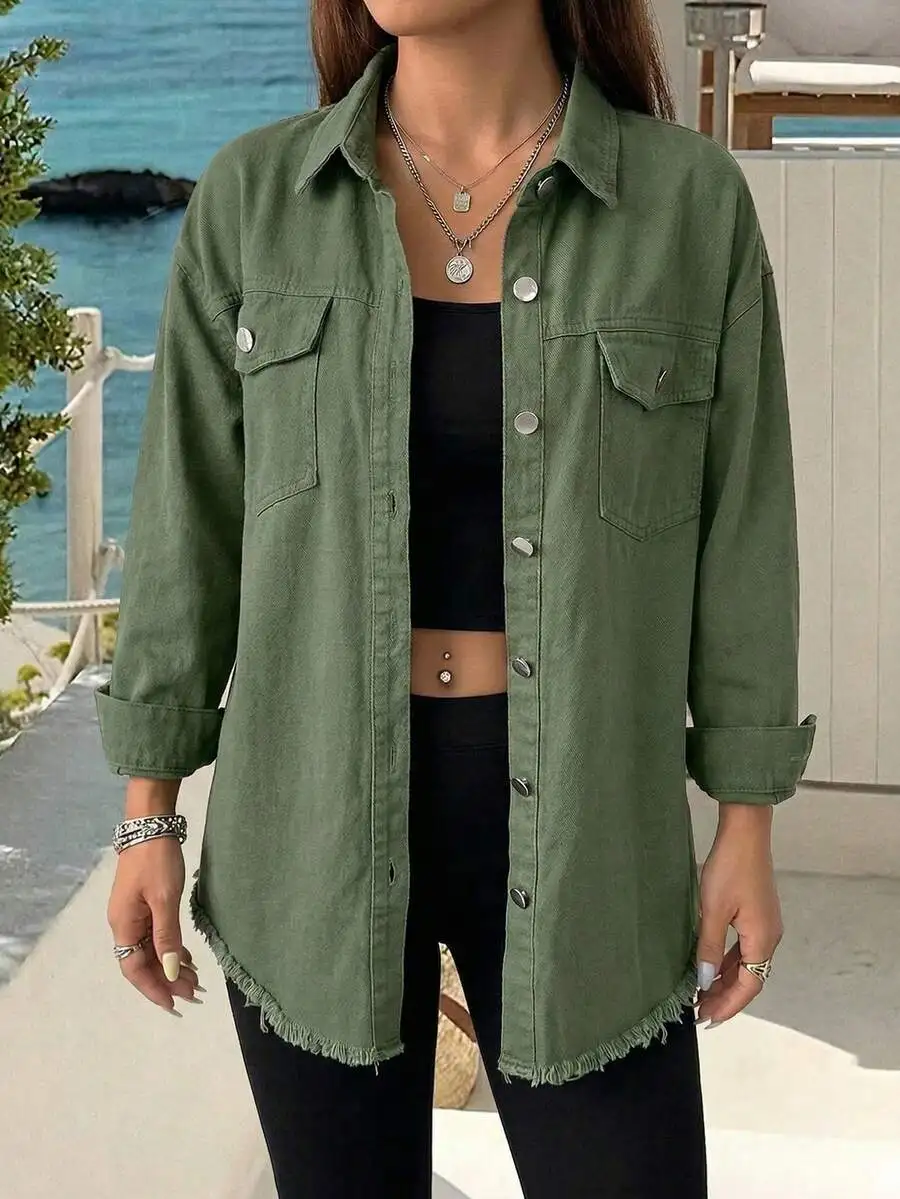 Oversized Long Sleeve Frayed Hem Casual Loose Fit Shirt
Oversized Long Sleeve Frayed Hem Casual Loose Fit Shirt