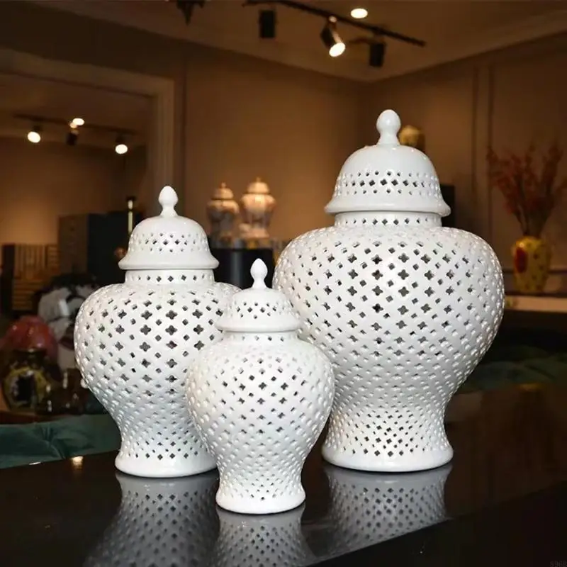 896B White Ceramics Temple Jar Hollowed Out Lattice Vases for Flower Arrangements
896B White Ceramics Temple Jar Hollowed Out Lattice Vases for Flower Arrangements