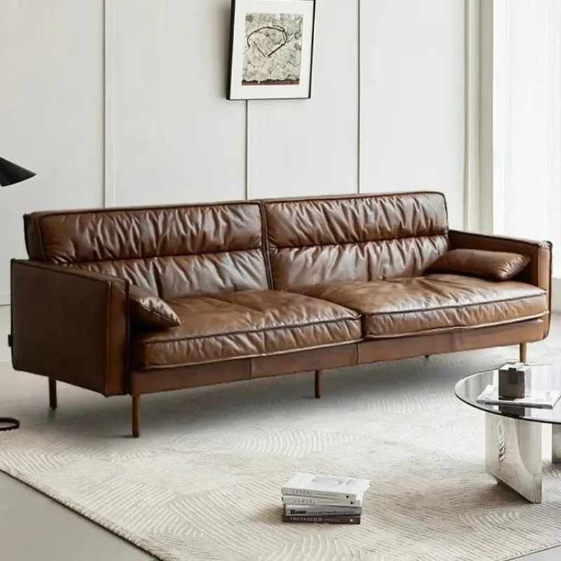 Retro-style Italian minimalist leather sofa, oil wax leather sofa
Retro-style Italian minimalist leather sofa, oil wax leather sofa