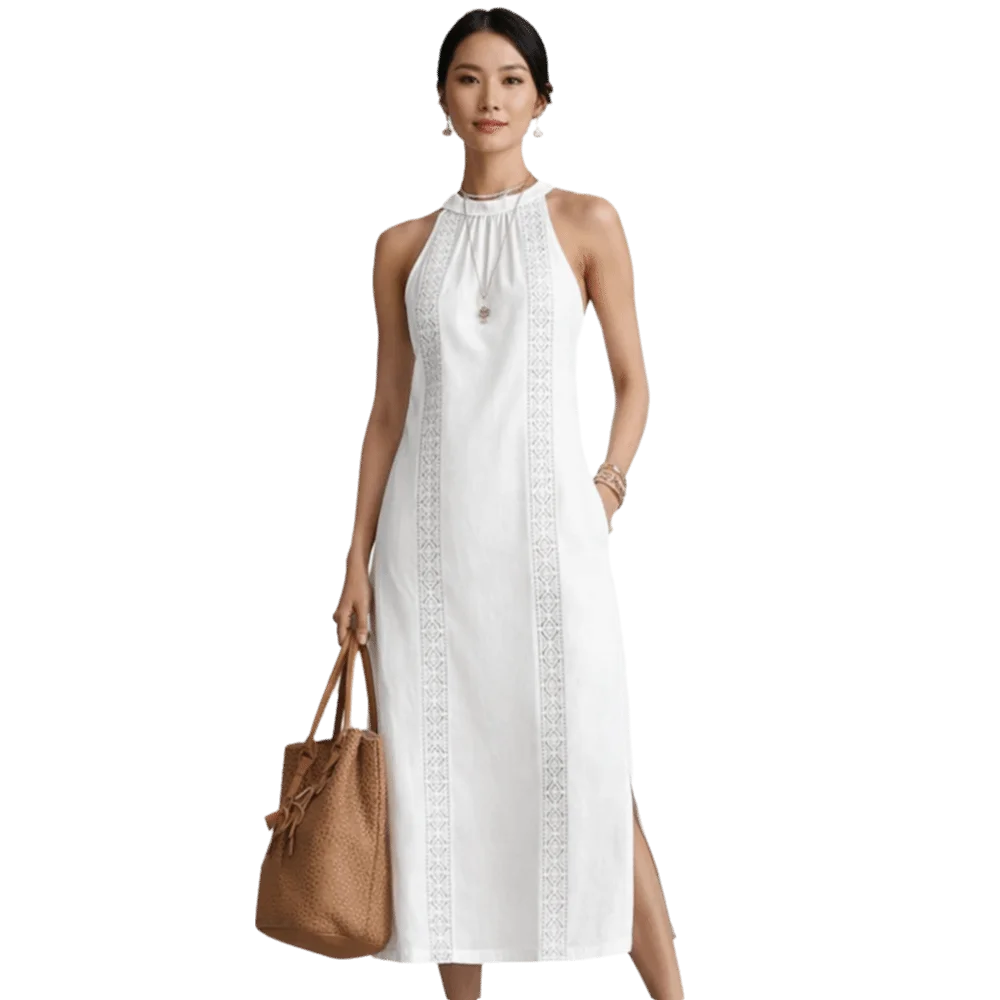 Fashion Neck Hanging Lace Splicing Dress Hollow Out Loose Fit Sleeveless Dress Beach Bohemian Style Long Skirt Party
Fashion Neck Hanging Lace Splicing Dress Hollow Out Loose Fit Sleeveless Dress Beach Bohemian Style Long Skirt Party