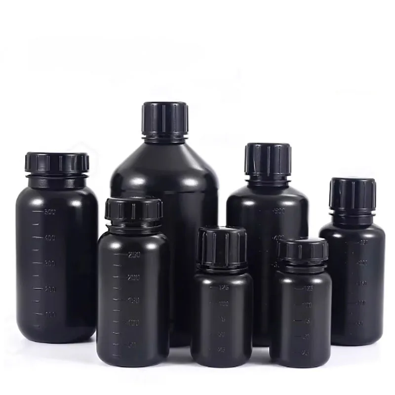 HDPE black plastic reagent bottles with large and small mouths, light-proof and UV-proof graduated bottles, thickened
HDPE black plastic reagent bottles with large and small mouths, light-proof and UV-proof graduated bottles, thickened