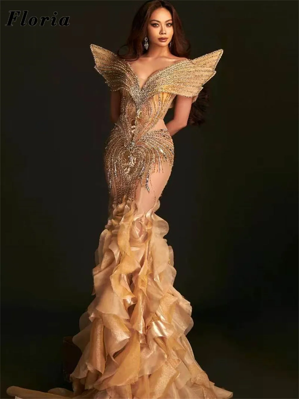 Customized 2026 Champagne Beaded Evening Dresses Tiered Skirt Elegant Off Shoulder Women's Crystals Cocktail Party Gowns Robes
Customized 2026 Champagne Beaded Evening Dresses Tiered Skirt Elegant Off Shoulder Women's Crystals Cocktail Party Gowns Robes