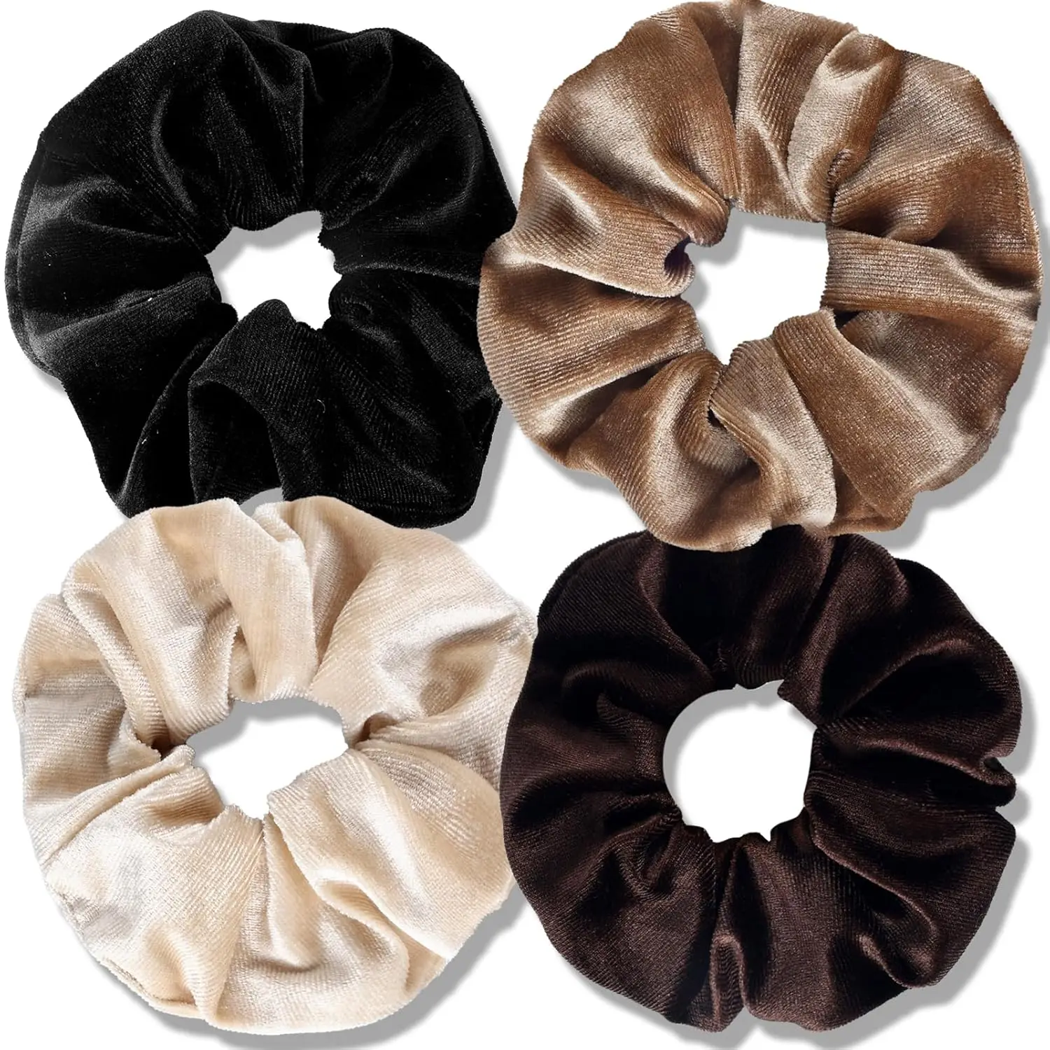 Large Brown Black Velvet Scrunchies 4-Pack for Women Girls, Soft Thick Hair Bands, No Damage Elastic
Large Brown Black Velvet Scrunchies 4-Pack for Women Girls, Soft Thick Hair Bands, No Damage Elastic