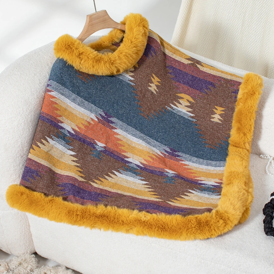 Autumn Winter Spring New Fashion Casual Cape Fur Collar Geometric Pattern Knitted Shawl Jacket Sweater for Women
Autumn Winter Spring New Fashion Casual Cape Fur Collar Geometric Pattern Knitted Shawl Jacket Sweater for Women