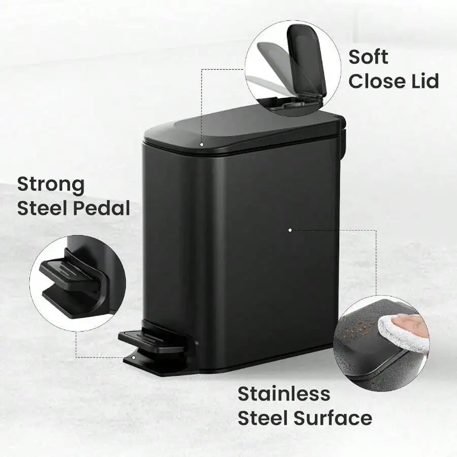 Black Stainless Steel Foot Pedal Trash Can With Soft Close Lid
Black Stainless Steel Foot Pedal Trash Can With Soft Close Lid