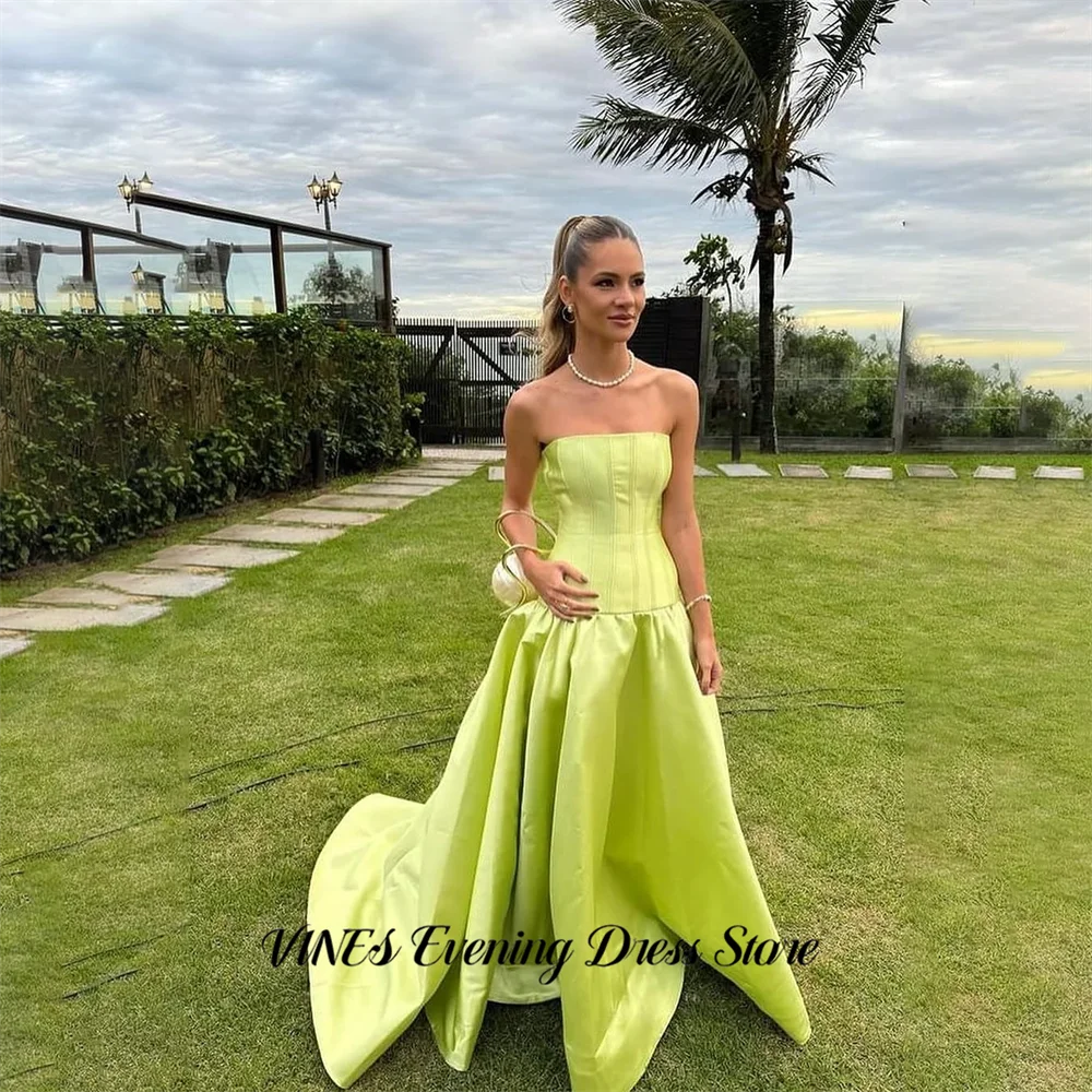VINES Neon Green Sleeveless Party Dresses Strapless Ball Gown A Line فساتين السهرة Satin Night Dresses Customized
VINES Neon Green Sleeveless Party Dresses Strapless Ball Gown A Line فساتين السهرة Satin Night Dresses Customized