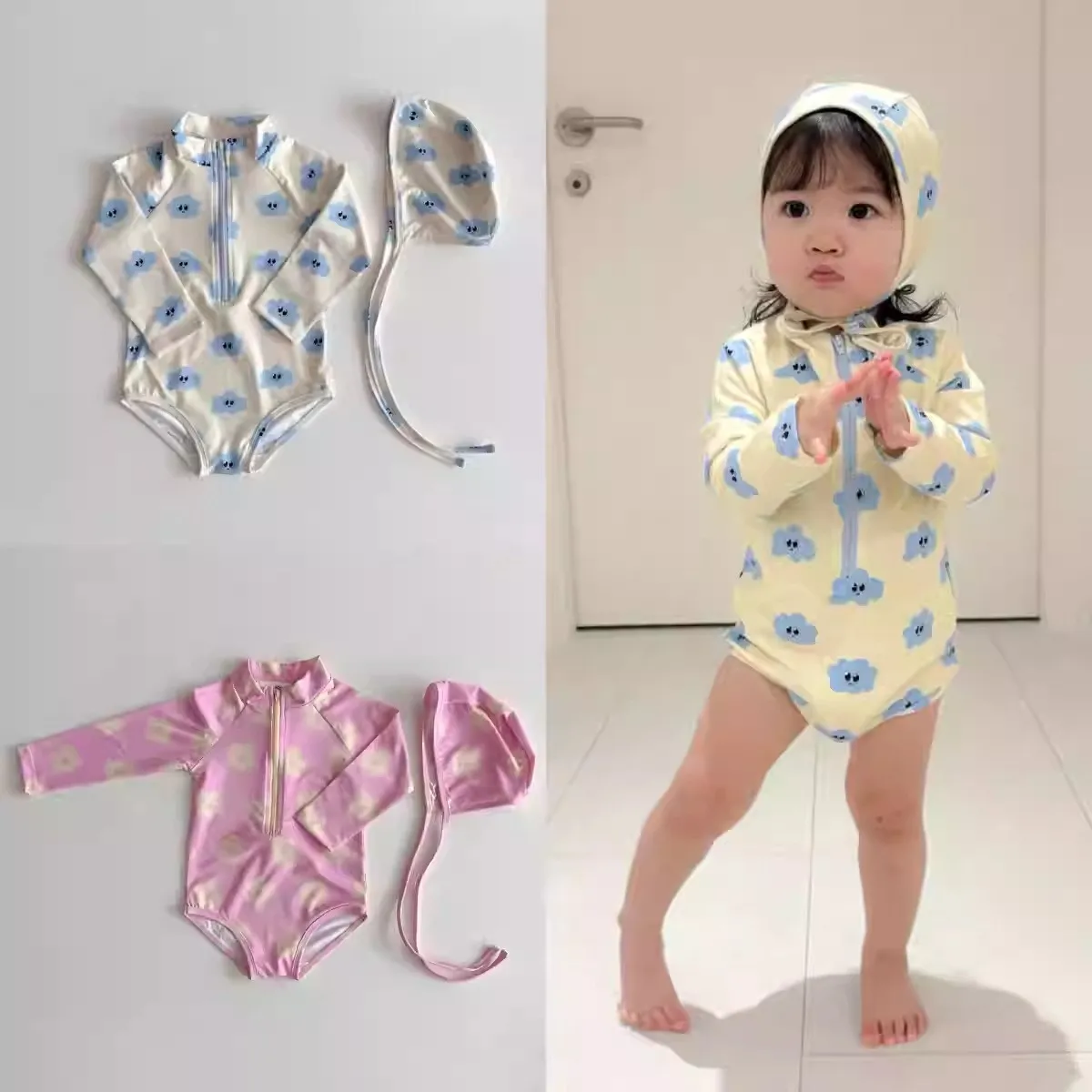 HY2838 Girls Cute Cloud And Flower Long Sleeve Onesie Swimsuit with Swim Cap Children's Bathing Suit Clothing And Accessories
HY2838 Girls Cute Cloud And Flower Long Sleeve Onesie Swimsuit with Swim Cap Children's Bathing Suit Clothing And Accessories