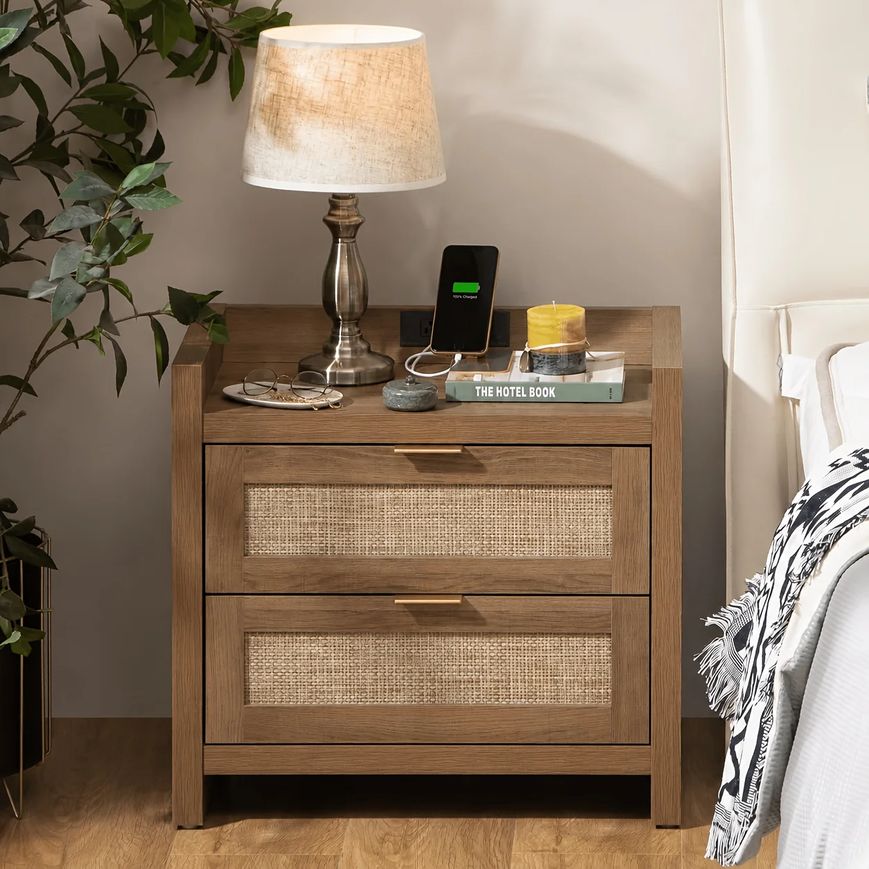 Rattan Nightstand End Table - Night Stand Bedside Table with Type-C Charging Station, 2 Drawer Storage - Boho Nightstands
Rattan Nightstand End Table - Night Stand Bedside Table with Type-C Charging Station, 2 Drawer Storage - Boho Nightstands